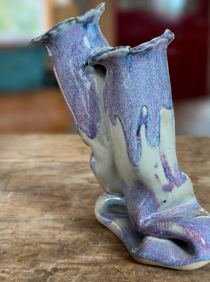 Vase double en céramique violine