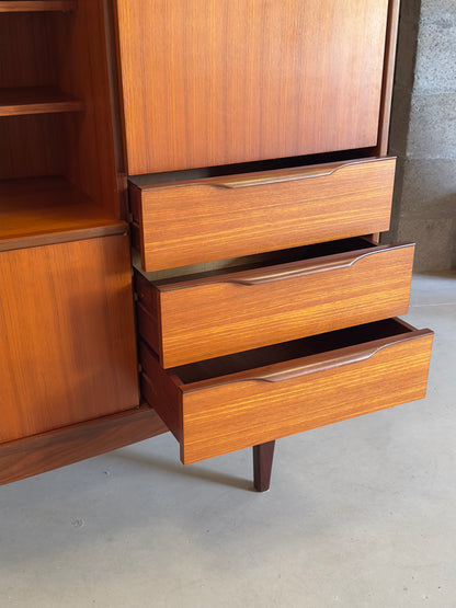 Grand meuble vintage style scandinave teck années 60 – bibliothèque secrétaire bar