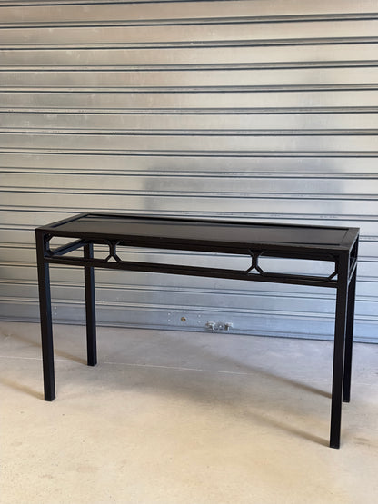 Console noire en métal et verre teinté