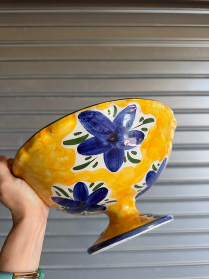 Grand compotier sur pied en céramique émaillée