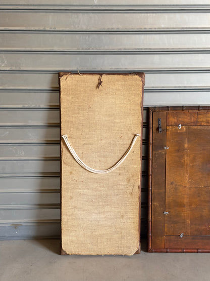 Miroir haut vintage en bambou et rotin – années 60/70