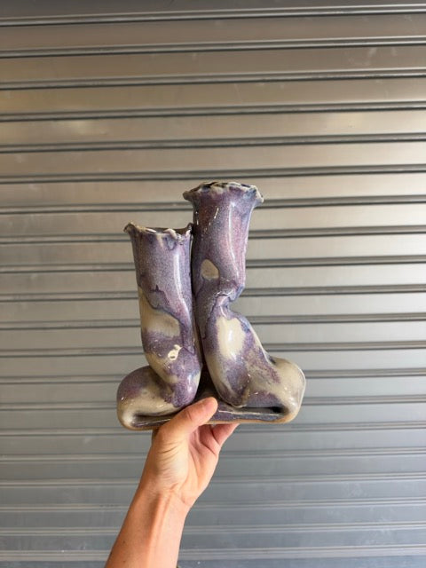 Vase double en céramique violine