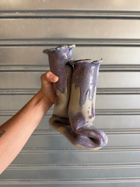 Vase double en céramique violine
