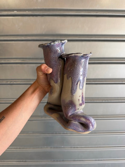 Vase double en céramique violine