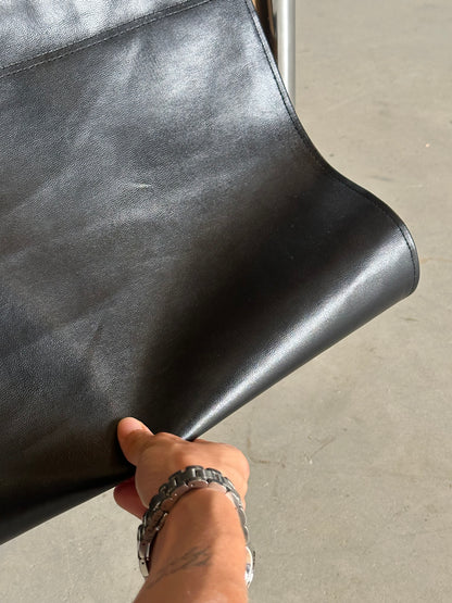 Porte-revues vintage en chrome et simili cuir noir