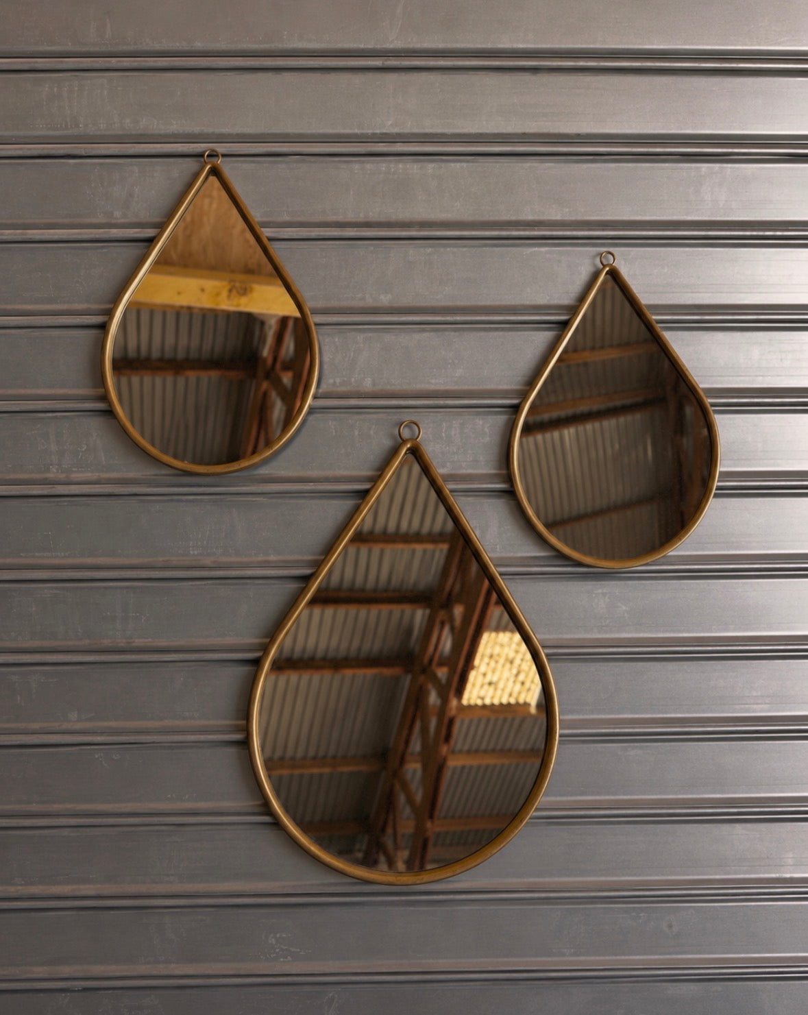 Trio de miroirs goutte – métal façon laiton