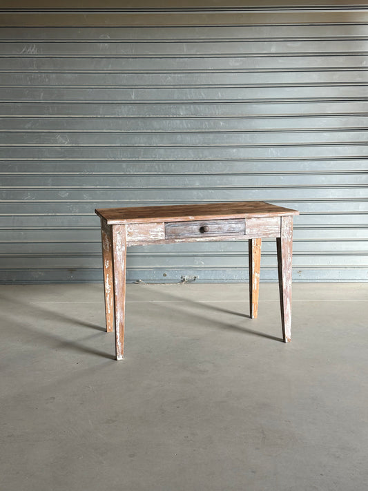 Table de campagne ancienne - Bois brut & patine blanche
