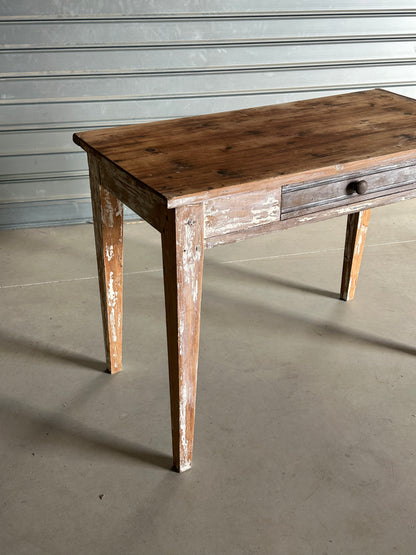 Table de campagne ancienne - Bois brut & patine blanche