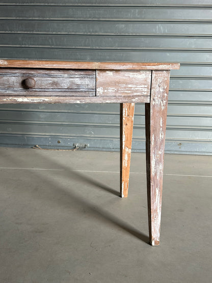 Table de campagne ancienne - Bois brut & patine blanche