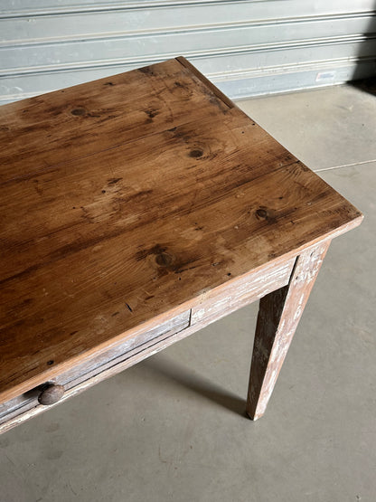 Table de campagne ancienne - Bois brut & patine blanche