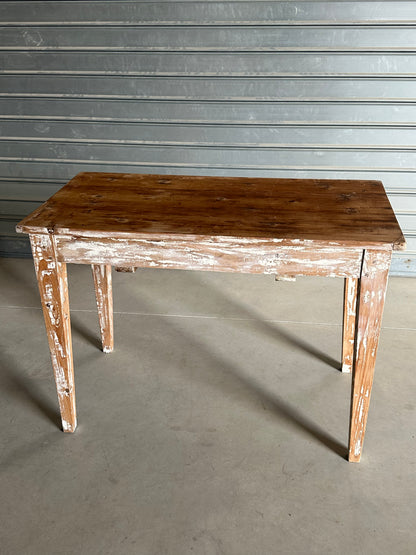 Table de campagne ancienne - Bois brut & patine blanche