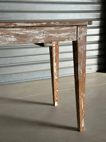 Table de campagne ancienne - Bois brut & patine blanche