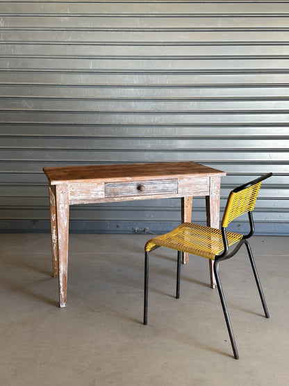 Table de campagne ancienne - Bois brut & patine blanche