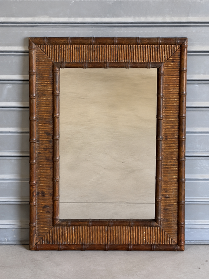 Grand miroir vintage en bambou et rotin – années 60/70